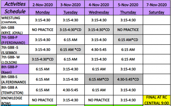 Activity Schedules – Southwest Middle School