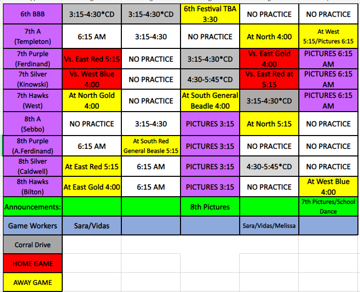 Activity Schedules Southwest Middle School